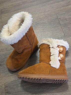 Jumping Beans • "Noraa" Chestnut Faux Fur Lined WinterBoots With Button Closures